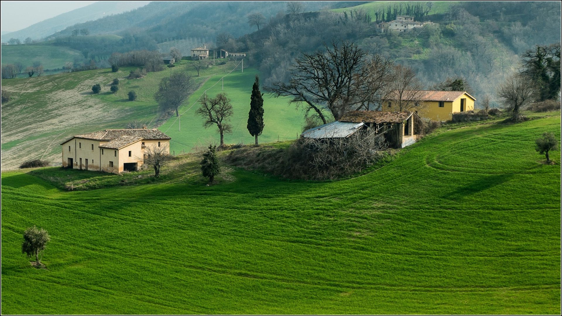 nature, Landscape, Hill, House, Grass, Italy, Trees, Forest, Field, Mist, Old Building, Green Wallpaper