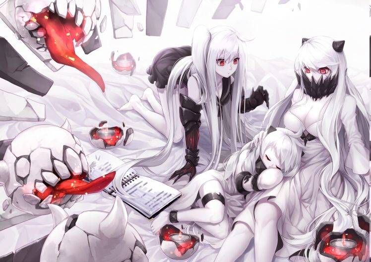 Kantai Collection, White Hair, Red Eyes, Aircraft Carrier Hime, Northern Ocean Hime, Anime HD Wallpaper Desktop Background