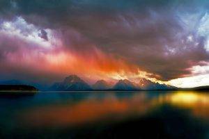 lake, Mountain, Storm, Clouds, Nature, Landscape, Water, Rain, Colorful, Reflection