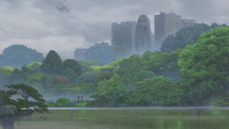garden, The Garden Of Words, Green, Nature, Anime, Rain, Trees, Clouds HD Wallpaper Desktop Background