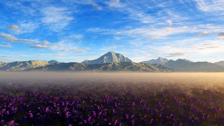 landscape, Flowers, Nature, Mountain, Purple Flowers HD Wallpaper Desktop Background