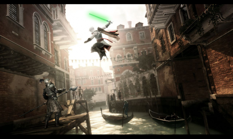 Assassin’s Creed, Assassin’s Creed: Brotherhood, Assassin, Star Wars, Ezio Auditore Da Firenze, Lightsaber HD Wallpaper Desktop Background