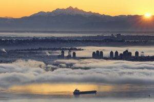 landscape, Cityscape, Mountain, Mist, Vancouver, Building