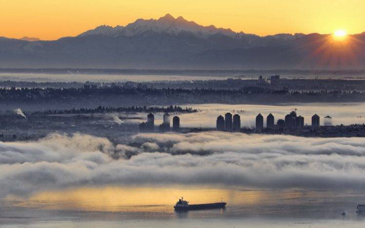 landscape, Cityscape, Mountain, Mist, Vancouver, Building HD Wallpaper Desktop Background