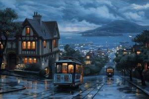 landscape, City, Coast, Street, San Francisco, Rain