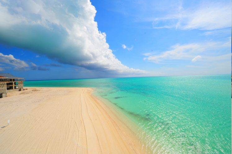 beach, Summer, Sea, Sand, Tropical, Clouds, Turquoise, Caribbean, Vacations, Island, Nature, Landscape HD Wallpaper Desktop Background