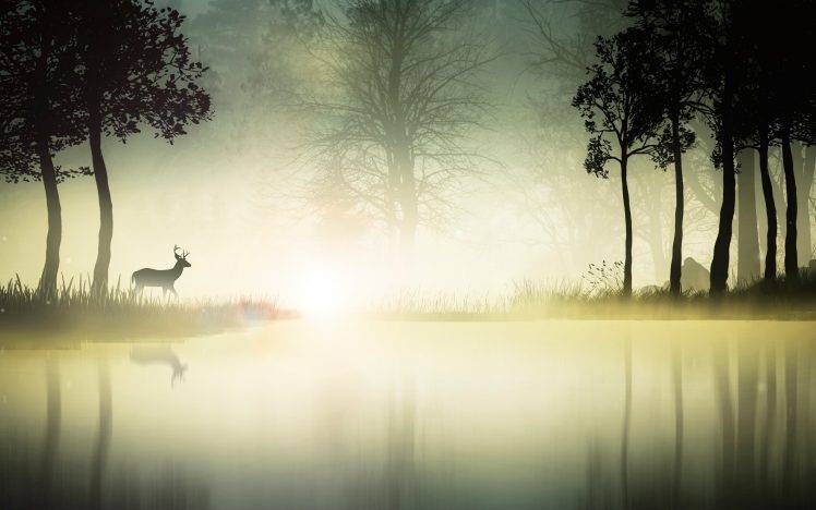 nature, Environment, Landscape, River, Deer, Animals HD Wallpaper Desktop Background