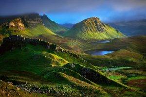 nature, Landscape, Mountain, Hill, Clouds, Skye, Scotland, UK, Rock, Lake, Grass