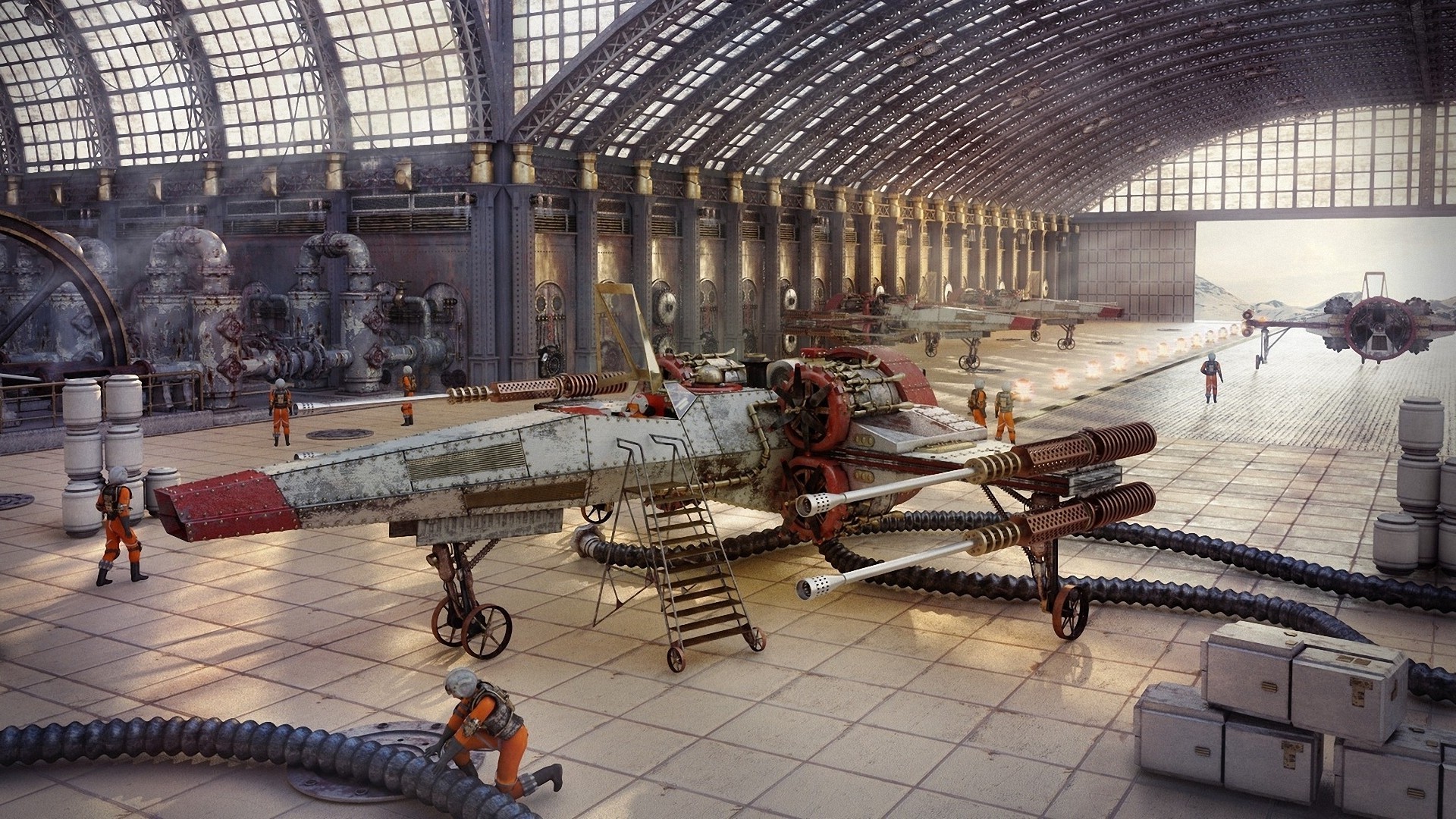airplane, Hangar, Star Wars, X wing Wallpaper