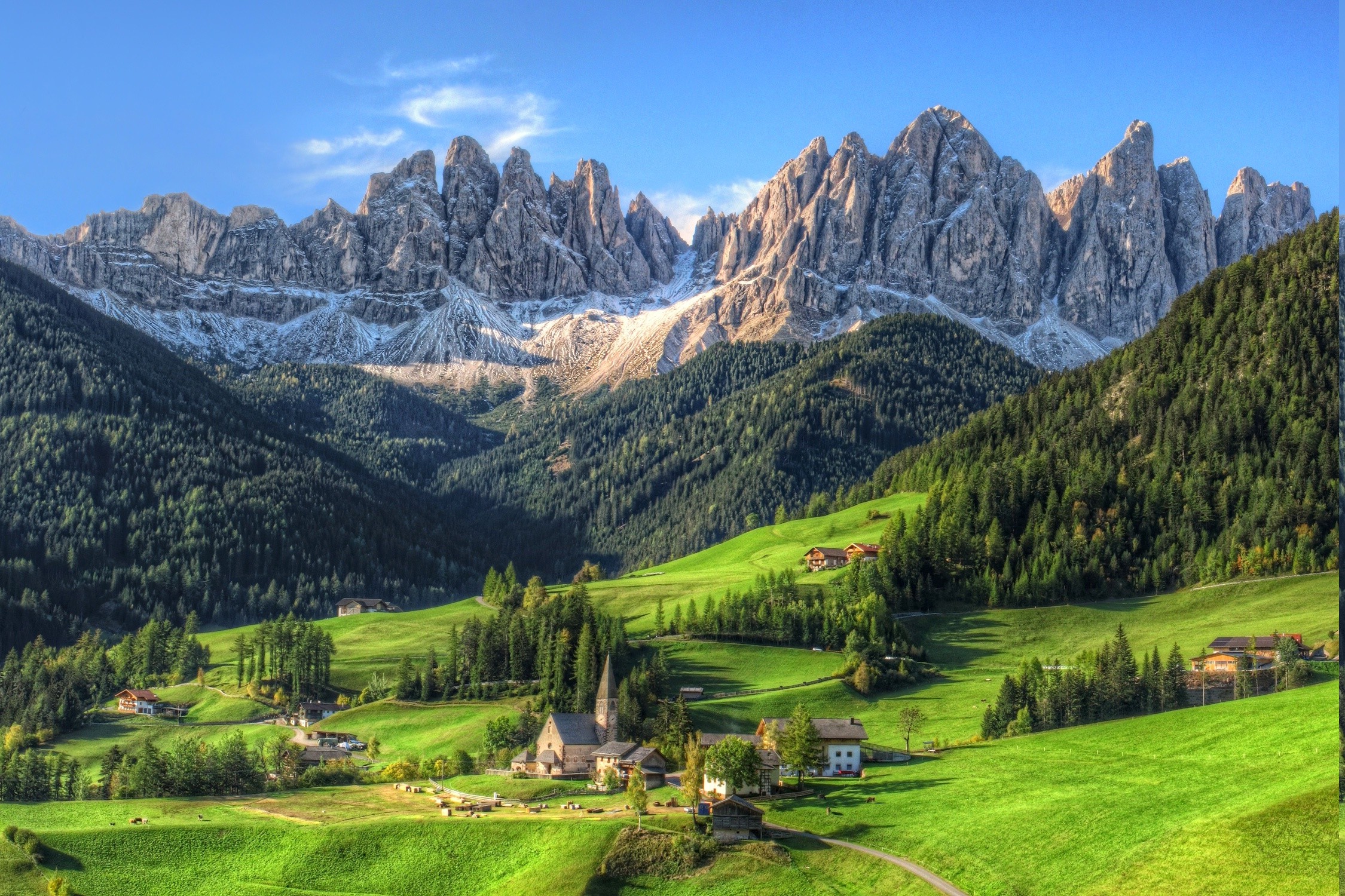 mountain, Village, Summer, Forest, Tyrol, Grass, Nature, Landscape, Green, Morning Wallpaper