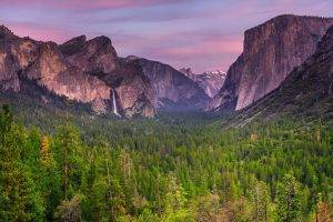 nature, Landscape, Mountain, Clouds, Trees, Forest, Water, California, USA, Waterfall, Sunset, Rock, Yosemite National Park