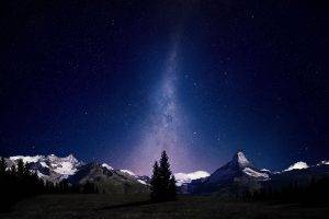 landscape, Nature, Stars, Space, Mountain, Trees