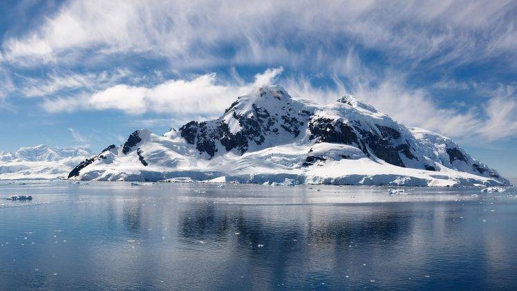 landscape, Lake, Mountain, Ice, Snow, Clouds, Winter, Nature HD Wallpaper Desktop Background