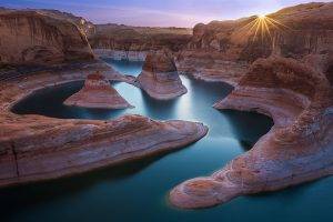 sunrise, Canyon, Utah, River, Desert, Sun Rays, Water, Nature, Landscape, Rock Formation