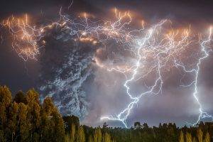 lightning, Volcano, Eruptions, Smoke, Forest, Chile, Night, Nature, Lights, Landscape