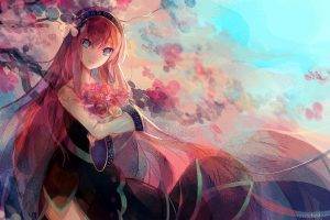 anime, Vocaloid, Megurine Luka, Long Hair, Flowers, Cherry Trees, Flower In Hair, Anime Girls
