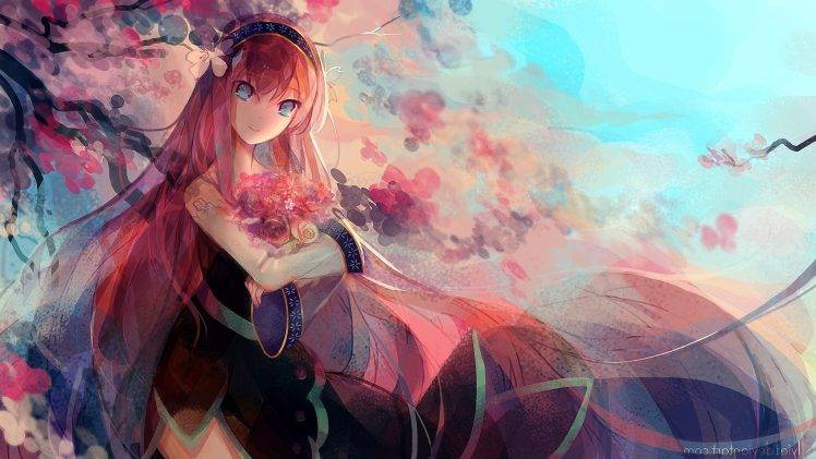 anime, Vocaloid, Megurine Luka, Long Hair, Flowers, Cherry Trees, Flower In Hair, Anime Girls HD Wallpaper Desktop Background