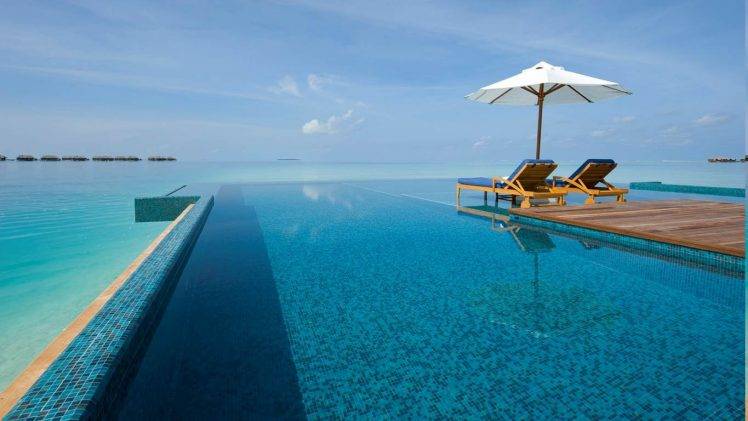 swimming Pool, Vacations, Summer, Tropical, Sea, Resort, Water, Maldives, Beach, Nature, Landscape HD Wallpaper Desktop Background