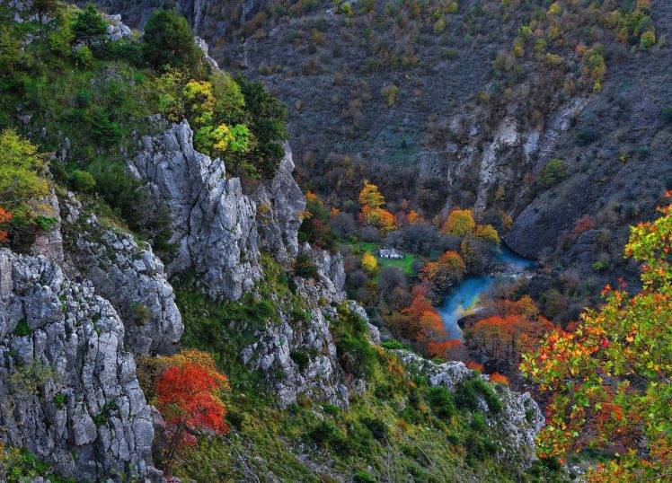 gorge, River, Fall, Mountain, Canyon, Cliff, Trees, Nature, Landscape HD Wallpaper Desktop Background