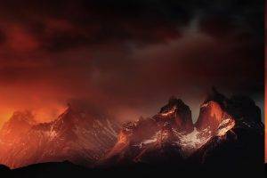Torres Del Paine, Chile, Mountain, Clouds, Sunrise, Red, Orange, Snowy Peak, Patagonia, Nature, Landscape