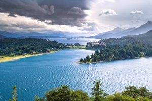 nature, Landscape, Mountain, Hill, Water, Clouds, Argentina, Lake, Trees, House, Island, Forest, Bariloche