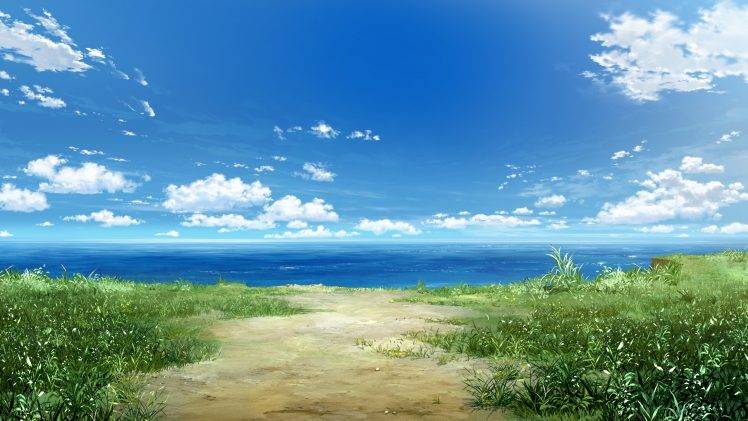 clouds, Landscape, Grass, Nature, Sea, Sky HD Wallpaper Desktop Background