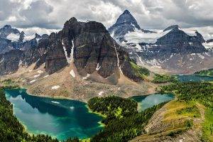 summer, Forest, Lake, Mountain, Clouds, British Columbia, Canada, Snowy Peak, Panoramas, Water, Green, Turquoise, Nature, Landscape