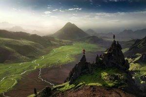 Iceland, Valley, River, Mountain, Mist, Green, Nature, Landscape