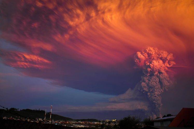 Calbuco Volcano, Eruptions, Ash, Clouds, Toxic, Volcano, Smoke, Sunset, Puerto Montt, Chile, Huge, Heat, Nature, Landscape, World HD Wallpaper Desktop Background