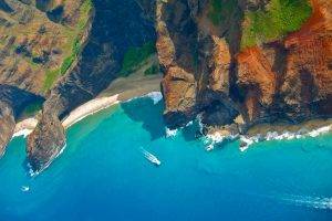 Kauai, Hawaii, Island, Mountain, Beach, Sea, Sand, Cliff, Coast, Aerial View, Vacations, Nature, Landscape