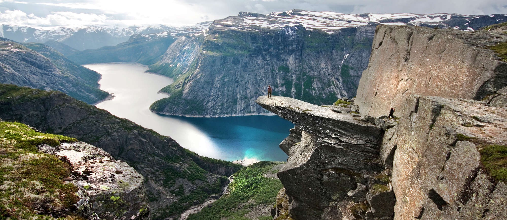 sea, Cliff, Canyon, Snow, Clouds, Rock, Norway, Landscape, Nature, Water, Mountain Wallpaper