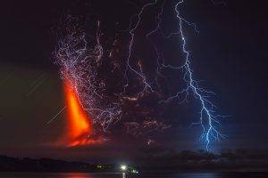 Calbuco Volcano, Lightning, Eruptions, Volcano, Chile, Night, Clouds, Lava, Lake, Nature, Landscape
