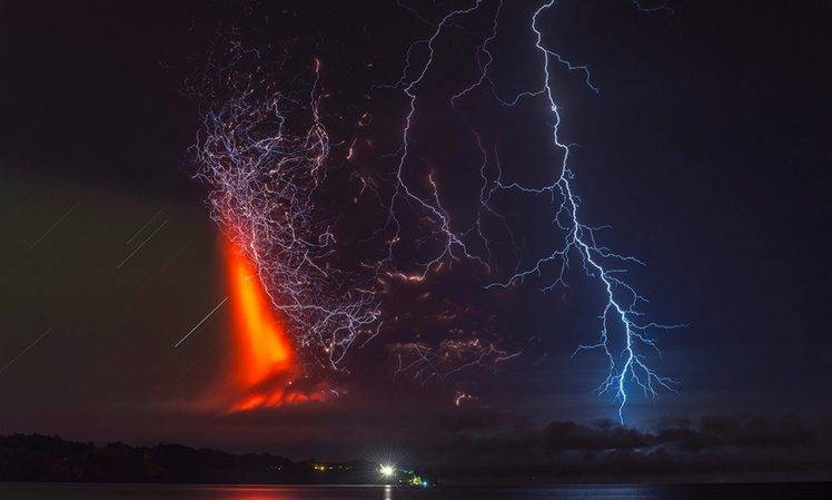 Calbuco Volcano, Lightning, Eruptions, Volcano, Chile, Night, Clouds, Lava, Lake, Nature, Landscape HD Wallpaper Desktop Background