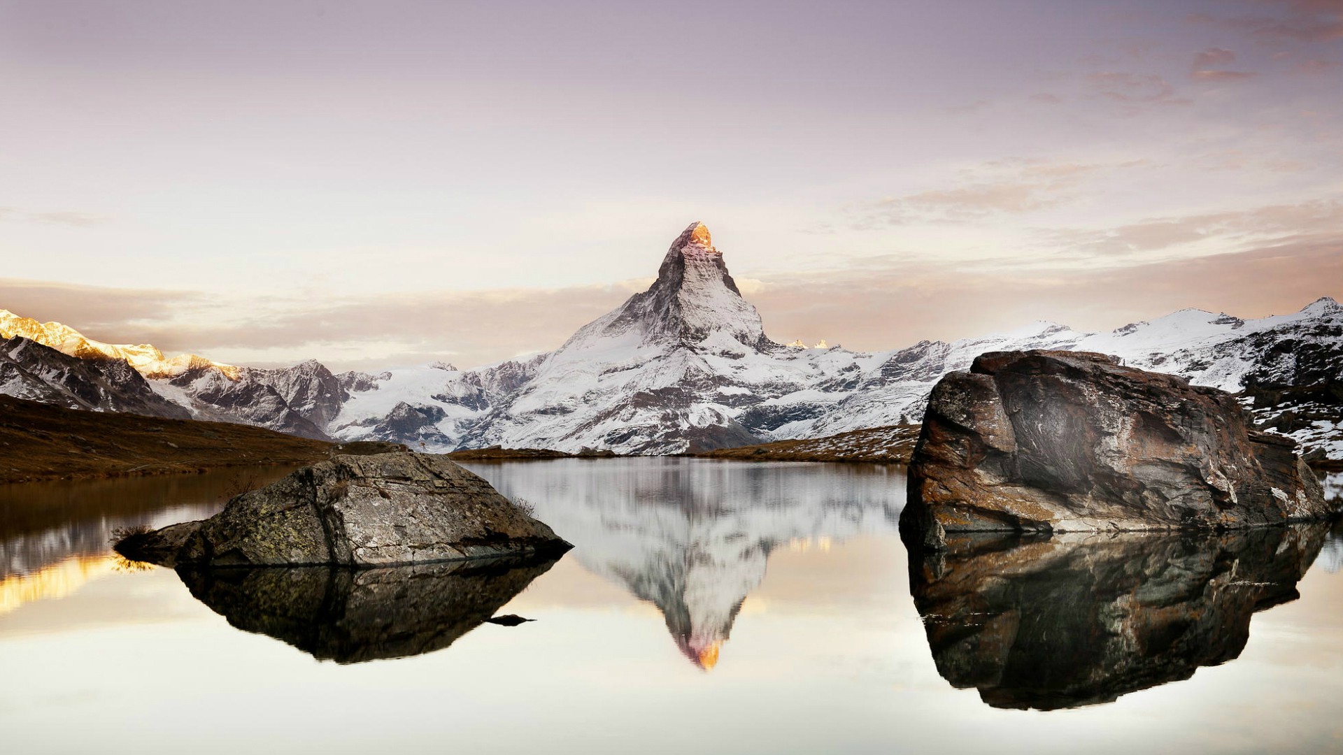 nature, Landscape, Water, Clouds, Reflection, Hill, Mountain, Matterhorn, Switzerland, Lake, Rock, Snow, Sunlight Wallpaper