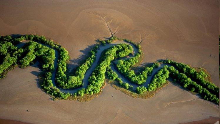 nature, Desert, Landscape, River, Trees, Aerial View, Australia, National Park HD Wallpaper Desktop Background