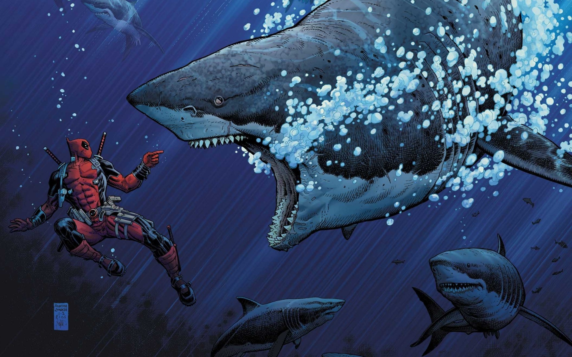 Deadpool, Shark Wallpaper