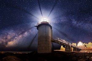 Maine, Lighthouse, Universe, Starry Night, Long Exposure, Milky Way, Landscape