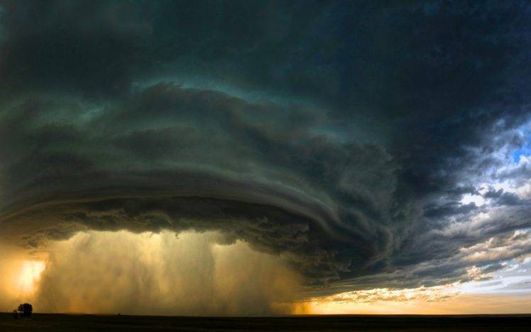 Supercell, Storm, Montana, Sunset, Clouds, Huge, Field, Nature, Landscape HD Wallpaper Desktop Background
