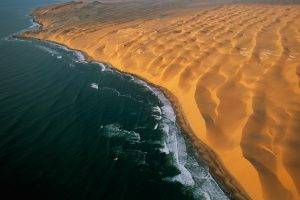 desert, Namibia, Coast, Beach, Dune, Sea, Aerial View, Nature, Landscape, Sand, Waves