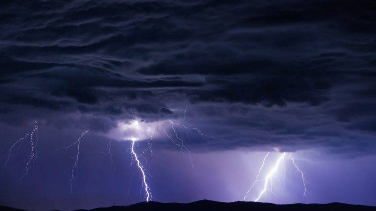 nature, Landscape, Clouds, Hill, Night, Storm, Lightning HD Wallpaper Desktop Background