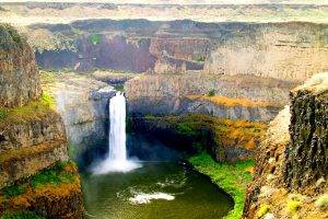 Palouse Falls, Waterfall, Washington State, Cliff, Summer, Grass, Erosion, Nature, Landscape