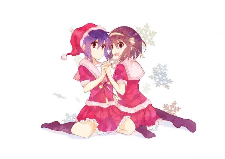 anime, The Melancholy Of Haruhi Suzumiya, Suzumiya Haruhi, Nagato Yuki, Anime Girls, Christmas HD Wallpaper Desktop Background