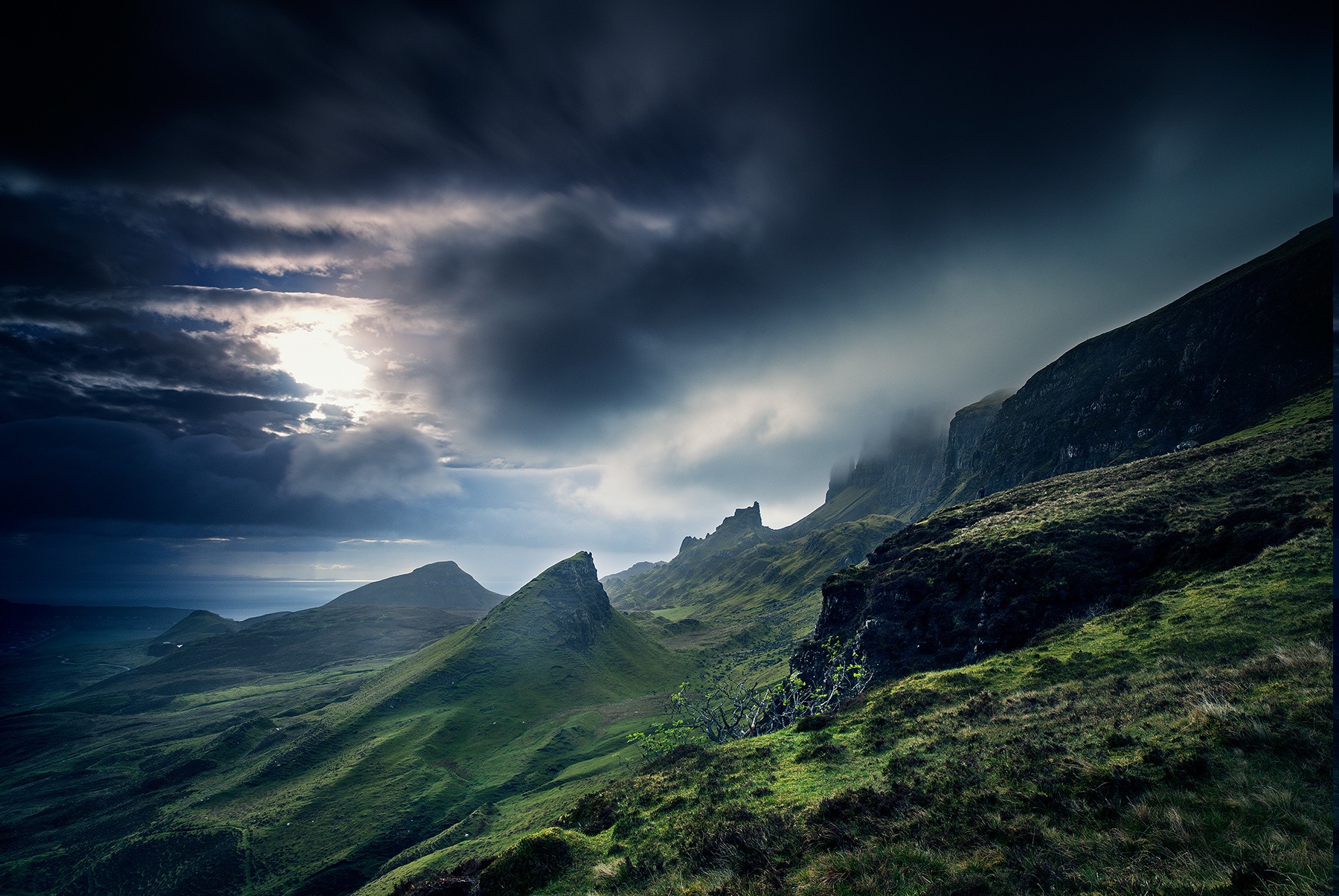 Scotland, Sunrise, Clouds, Hill, Sea, Green, Grass, Nature, Landscape