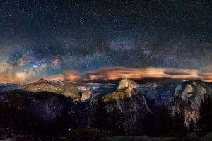 Yosemite National Park, Starry Night, Milky Way, Long Exposure, Mountain, Clouds, Forest, Panoramas, Nature, Landscape