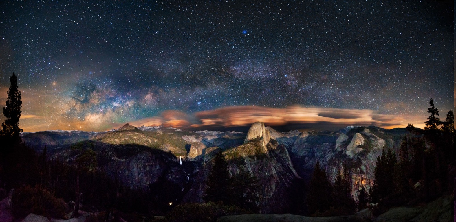 Yosemite National Park, Starry Night, Milky Way, Long Exposure, Mountain, Clouds, Forest, Panoramas, Nature, Landscape Wallpaper