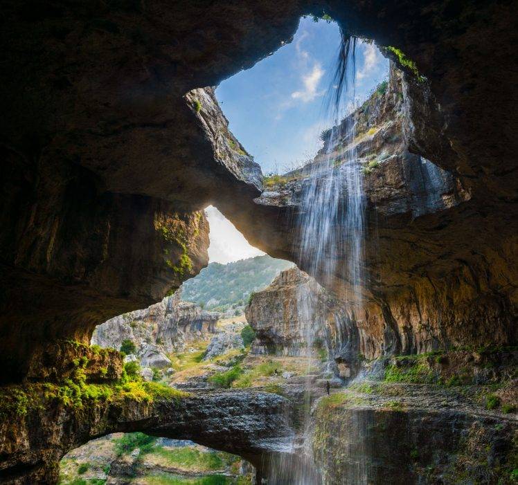 cave, Waterfall, Gorge, Lebanon, Erosion, Nature, Landscape HD Wallpaper Desktop Background
