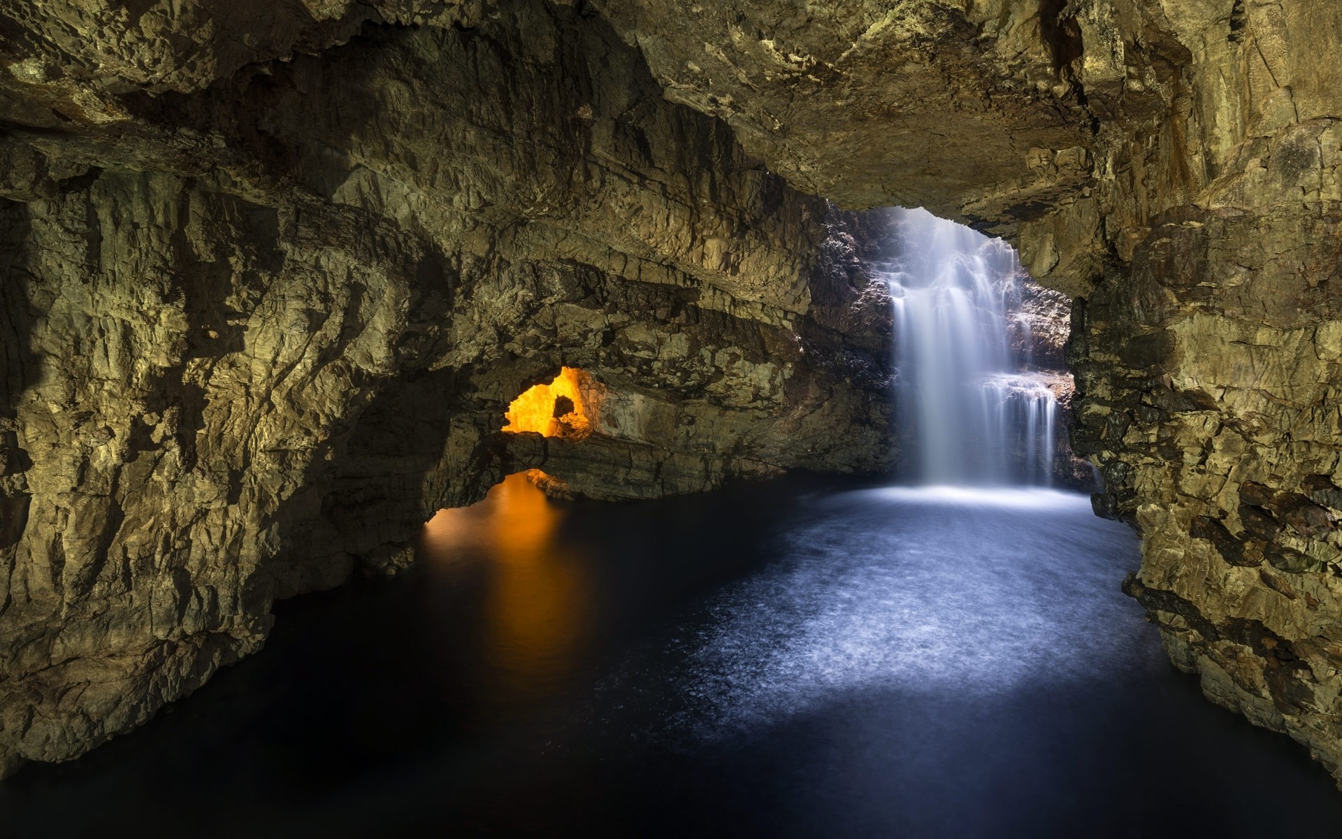 cave, Waterfall, Scotland, Sunlight, Erosion, Rock, Nature, Landscape, UK Wallpaper