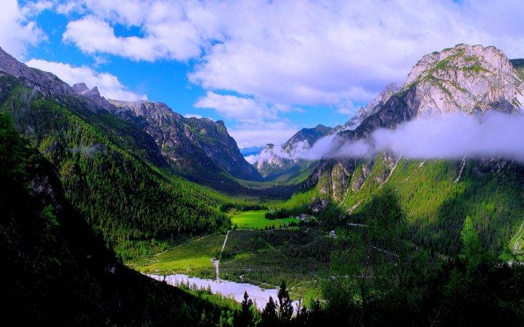 mountain, Forest, Valley, Green, Clouds, Nature, Landscape Wallpapers HD /  Desktop and Mobile Backgrounds