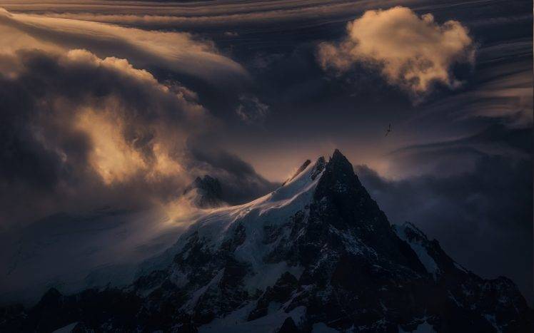 condors, Birds, Flying, Mountain, Clouds, Sunlight, Snowy Peak, Nature, Landscape HD Wallpaper Desktop Background