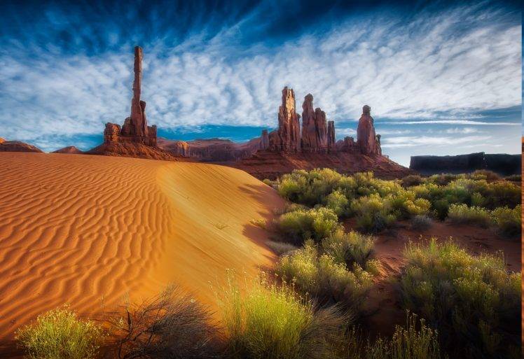 dune, Arizona, Shrubs, Rock, Clouds, Erosion, Nature, Landscape, Monument Valley HD Wallpaper Desktop Background